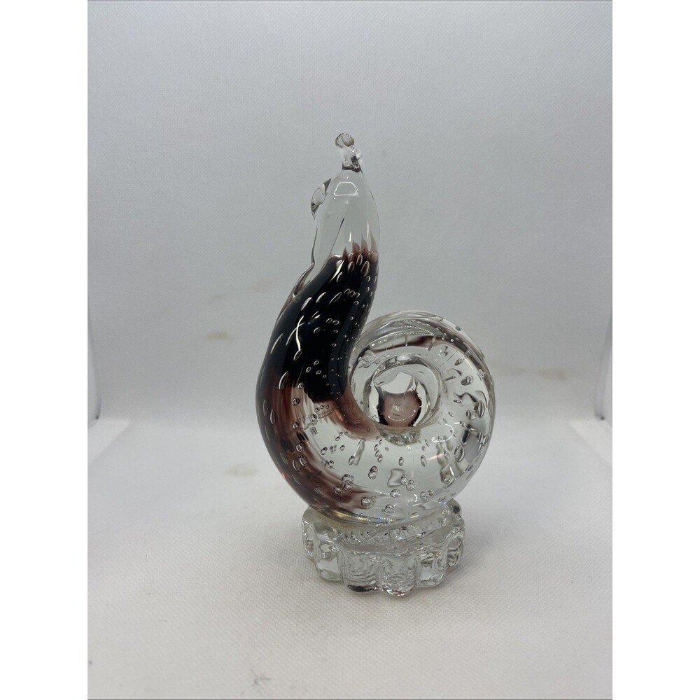 VTG Murano Style Art Glass Snail Purple Paperweight Controlled Bubbles